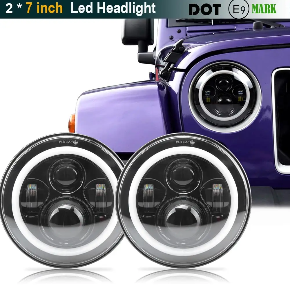 Пара Для Harley JK Wrangler TJ 7 дюймов круглый светодиодный фонарь Белый Halo Angel Eye / DRL