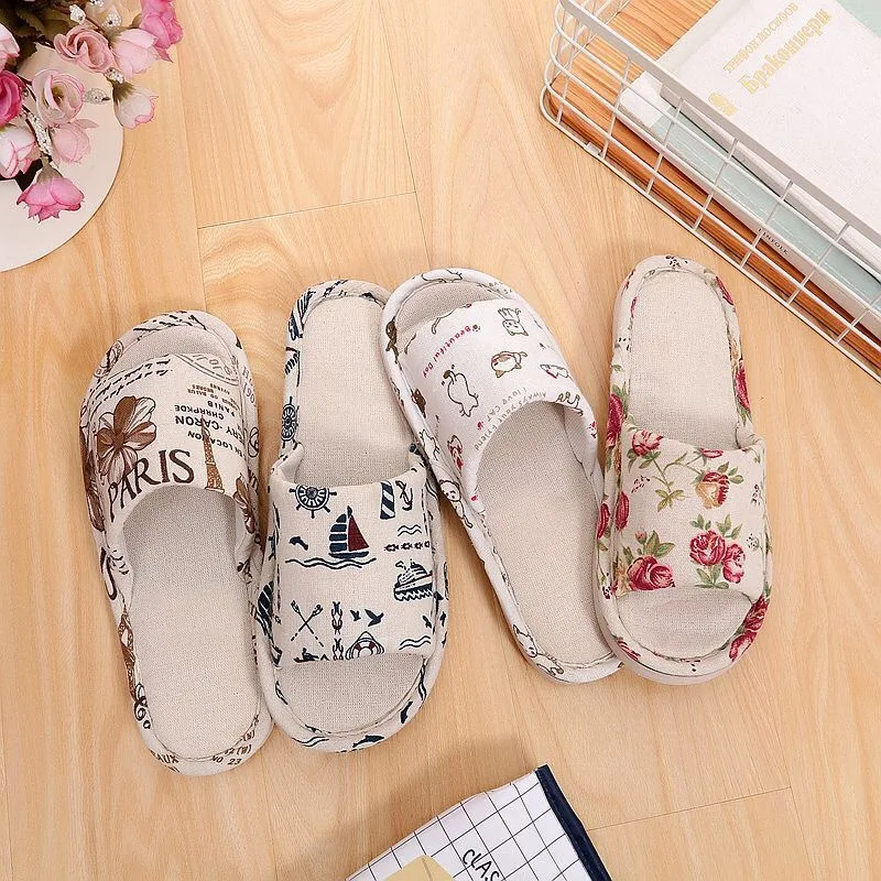 

Women Casual Floral Indoor Home Slippers Flower Soft Slippers Spring Autumn Flip Flops Female Linen Slides Slippers home sandals