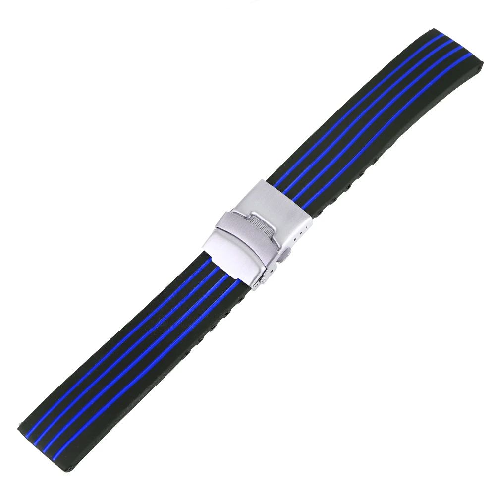 

Blue Replacement Watch Strap 20MM 18MM 24MM 22MM Silicone Watchband Folding Clasp Waterproof Wristwatch Band pasek do zegarka