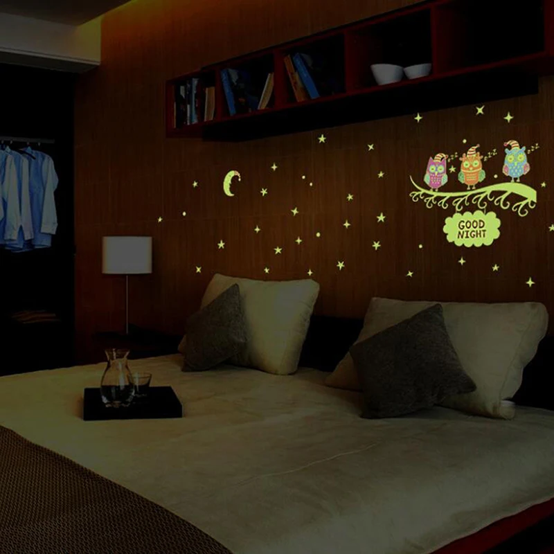 Светящаяся Сова Луна Звезда Наклейка на стену звезды светится для детских комнат