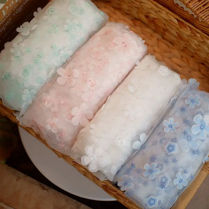 Сетка с вышивкой и 3D трехмерной аппликацией белый цветок 1 ярд детская одежда