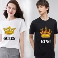 king queen crown print couple t shirt summer casual o neck lovers short sleeve fashion woman man tee shirt tops clothes