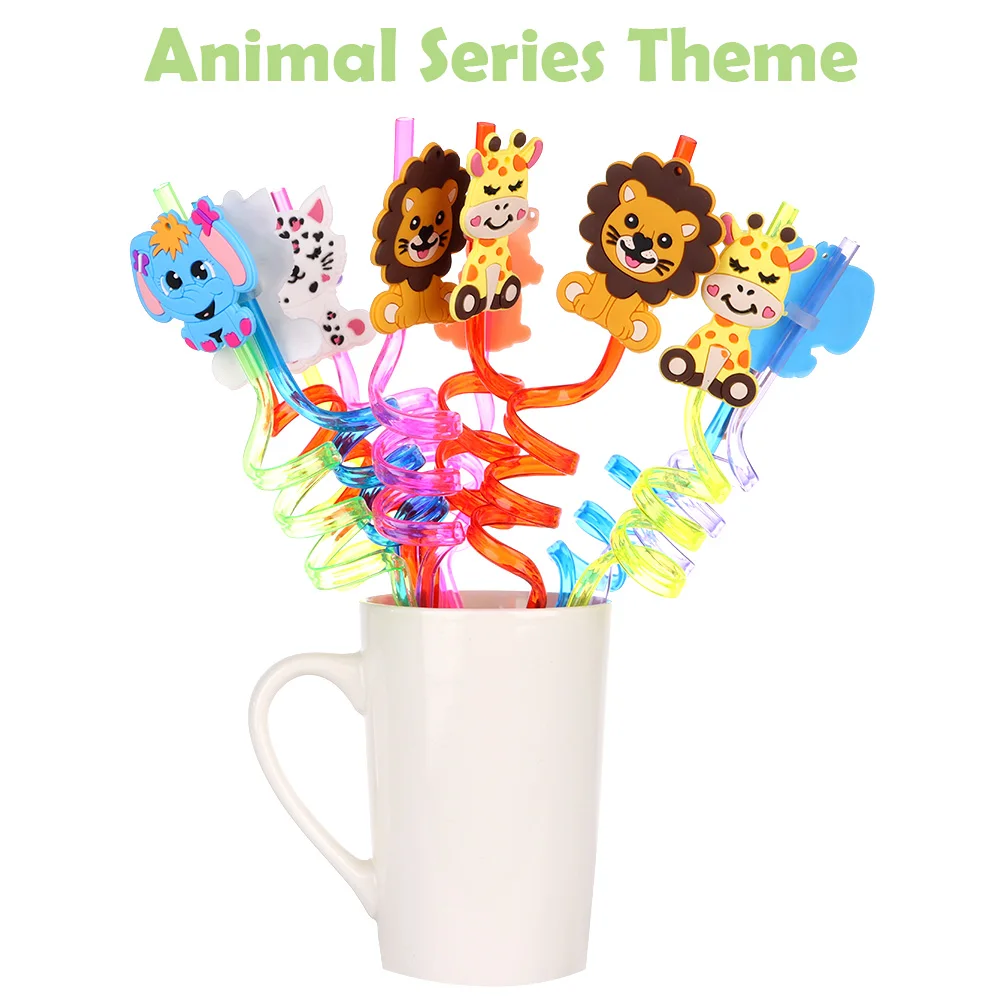 1PC Reusable Plastic Straws Cartoon Animal Donuts Series Theme DIY Drinking Straws For Children Kitchen Home Party Decorations