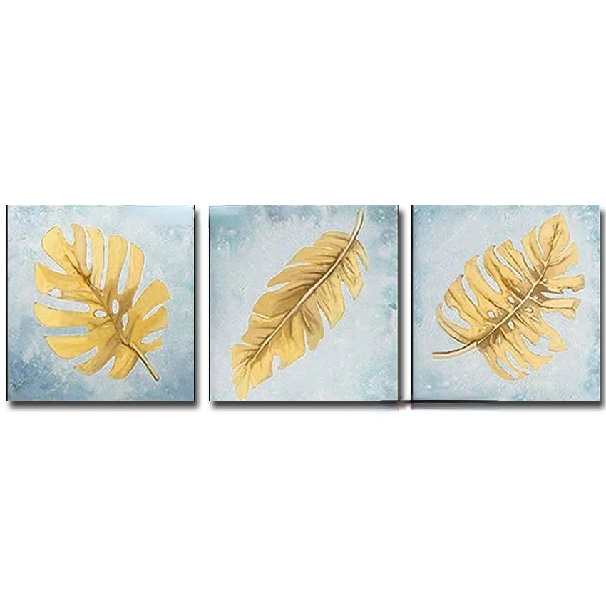 

No Framed Hand Painted 100% Handpainted Oil Painting On Canvas Handmade 3pcs Leaf Oil Painting On Canvas Wall Art Picture Home