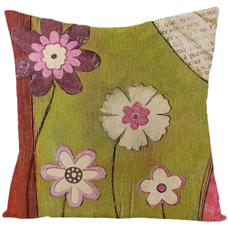 

Fuwatacchi Pink Sunflower Linen Cushion Cover Colorful Flowers Throw Pillow Cover Nature Views Square 45X45 Pillowcases