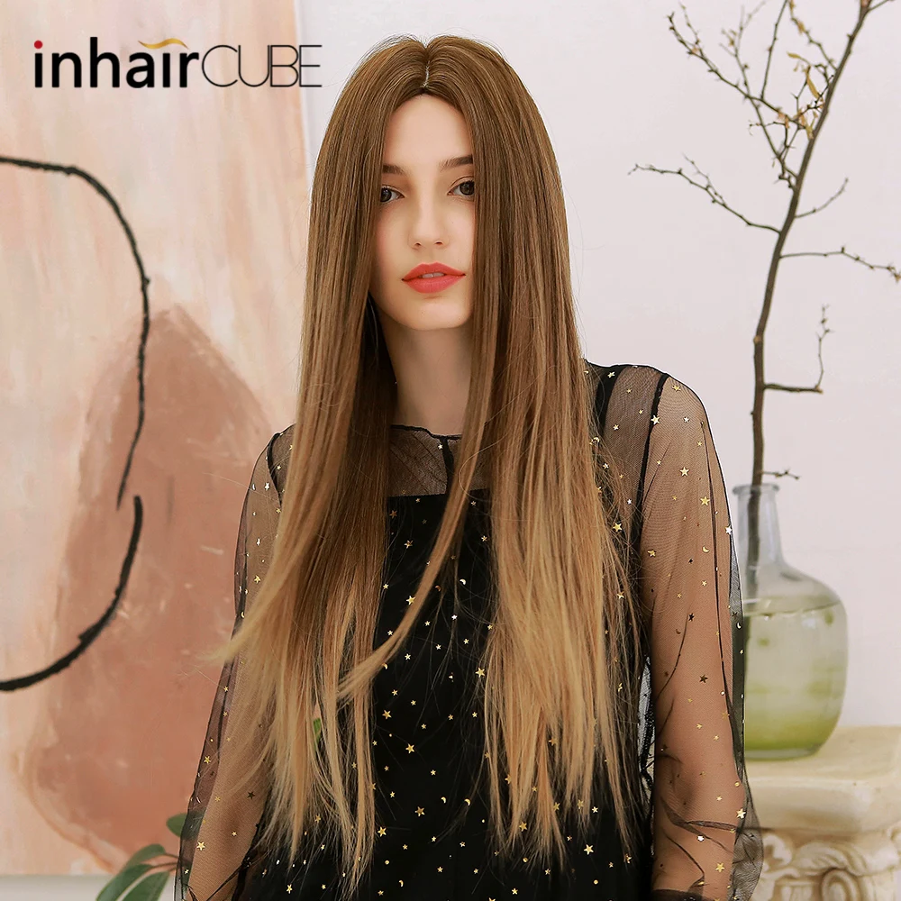 Парик блонд Inhaircube с эффектом омбре натуральные синтетические волосы темные