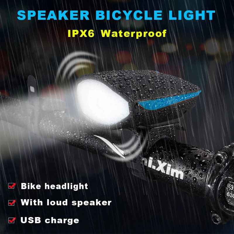Велосипедный светильник USB Перезаряжаемые 2in1 головной с громким