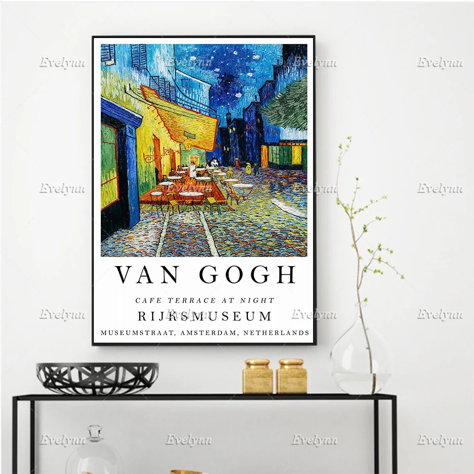 

Van Gogh Exhibition Poster - Cafe Terrace At Night - Minimalism Wall Art Prints Home Decor Canvas Unique Gift Floating Frame