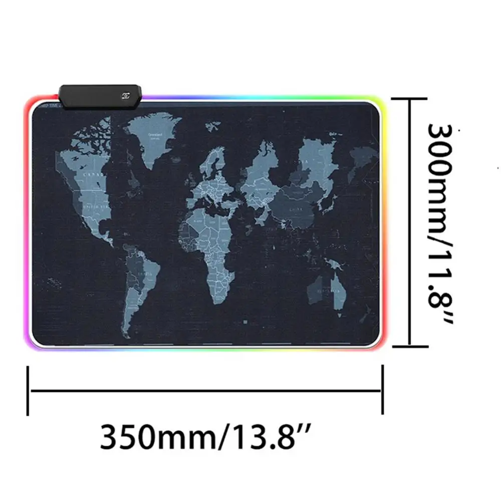 RGB игровой коврик для мыши геймерский компьютерный светодиодный usb-коврик с большой картой мира коврик для мыши цветной нескользящий Настольный коврик для мыши - Цвет: A 350x300x4mm