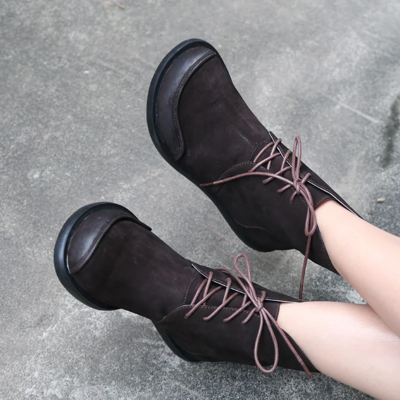 Женские ботильоны ручной работы из натуральной воловьей кожи удобные с круглым