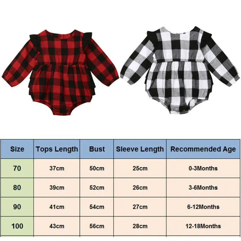 

Newborn Baby Infant Toddler Kid Girl Cotton Plaid Clothes Long Sleeve Romper Bodysuit Outfits