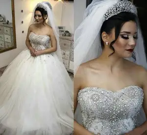 Crystal Wedding Dresses with Beaded Princess Ball Gown Sweetheart Bride Wedding Gowns Long Sweep Vestidos De Novia