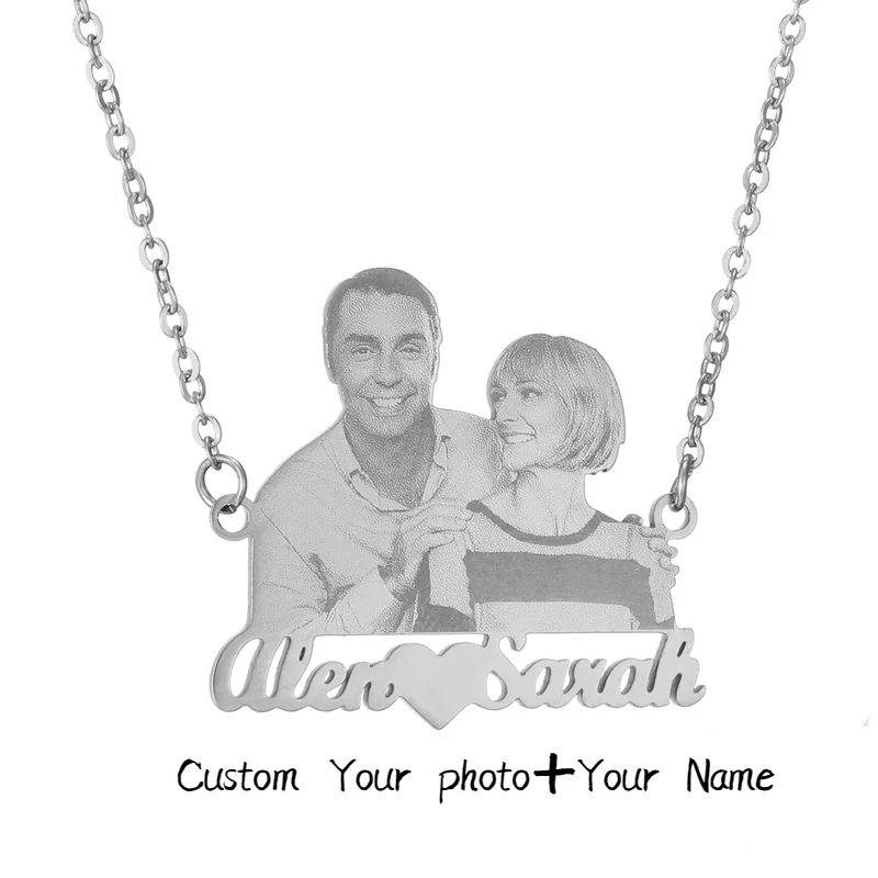 Custom Name Photo Necklace For Women Personalized Gold Color Stainless Steel Couple Family Pendant Necklace Birthday Gift