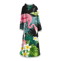 flamingo wearable modern lazy flowers blanket with sleeves winter 3d print cotton velvet leaves blanket for adults travel home