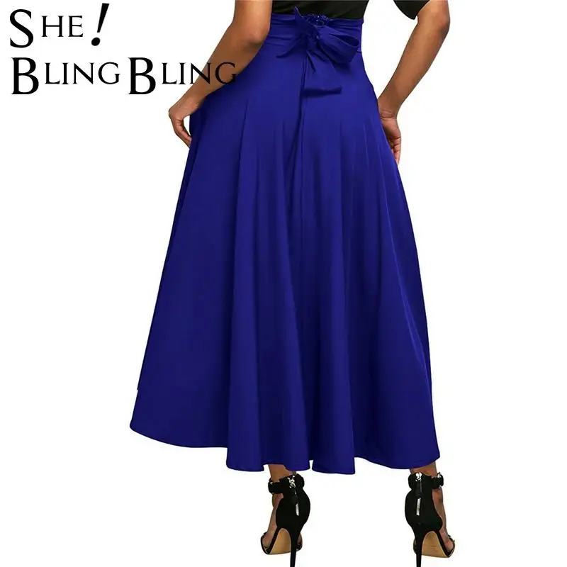 Женская юбка трапеция SheBlingBing однотонная длинная с высокой талией и двумя