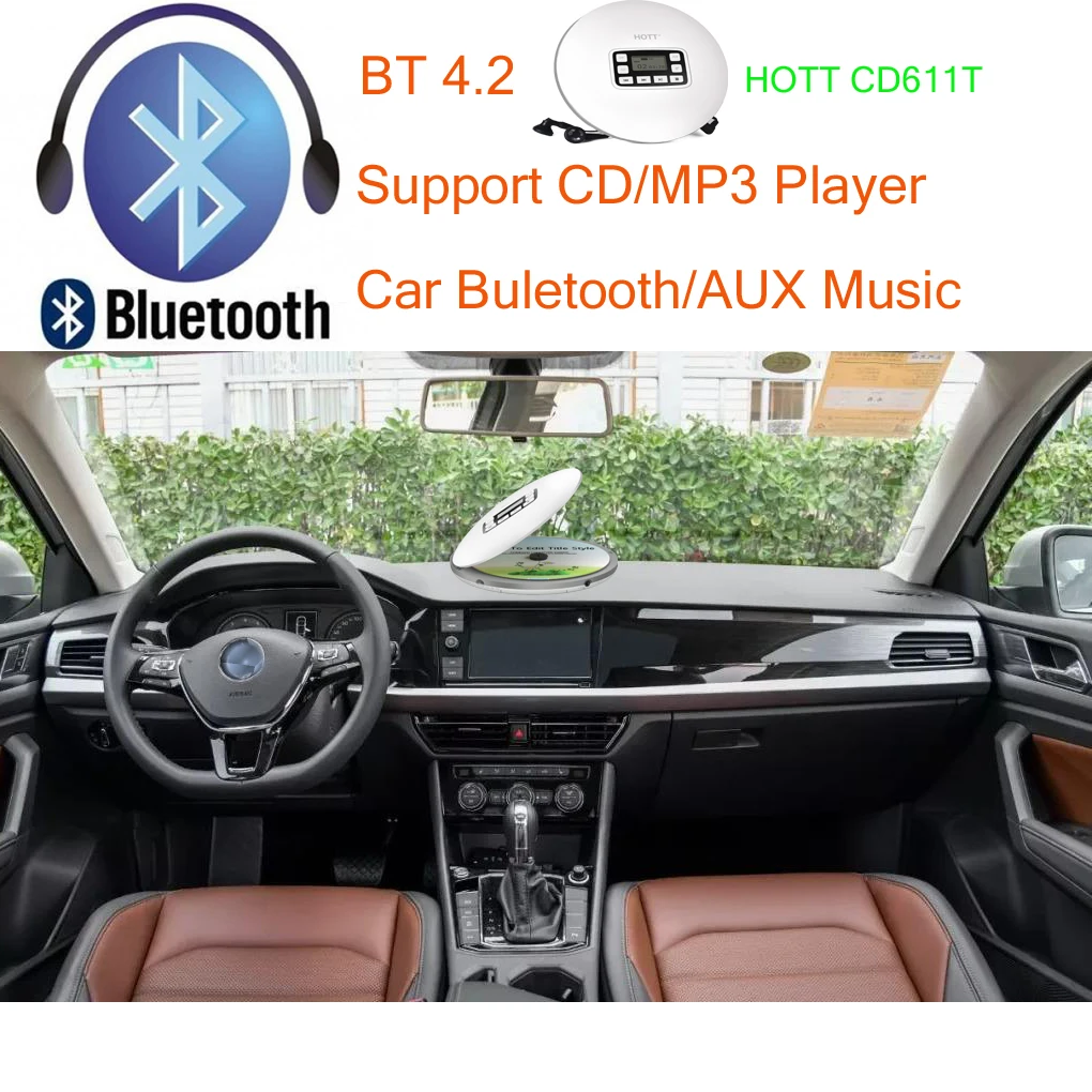 Портативный Bluetooth cd плеер HOTT CD611T ЖК дисплей ударопрочный CD музыкальный