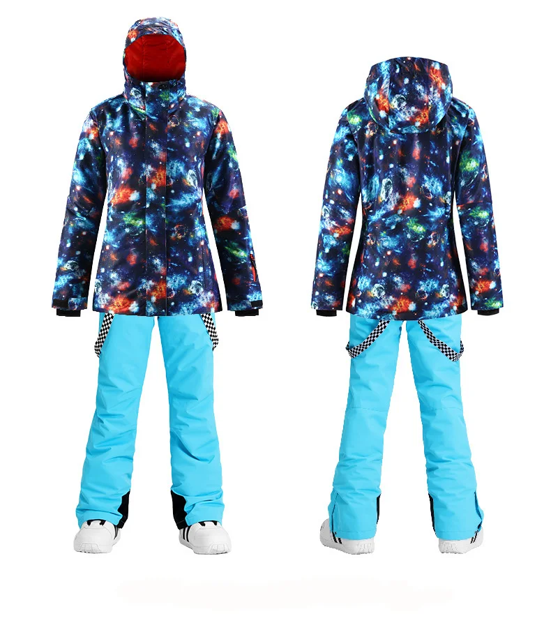 Женский лыжный костюм зимний ветрозащитная водонепроницаемая куртка и штаны