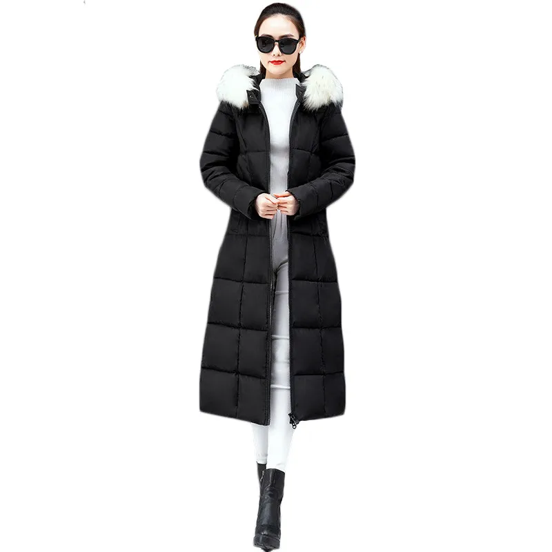 

Winter Coat Black Red Green 5 Colors M-4XL Plus Size Loose Feather Hooded Down Jackets 19 New Korean Slim Long Gray Parka CX1017