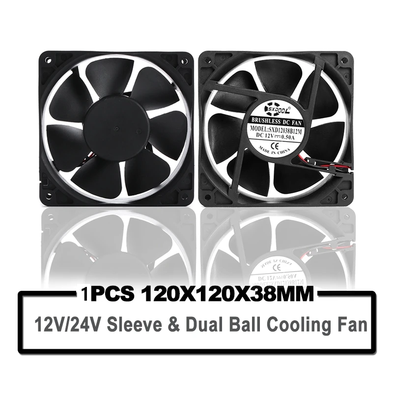 1pcs SXDOOL 120mm 12CM 12038 Cooling Fan 120X120X38 mm Computer Case Fan 12V 24V Dual Ball Sleeve Cooling Cooler