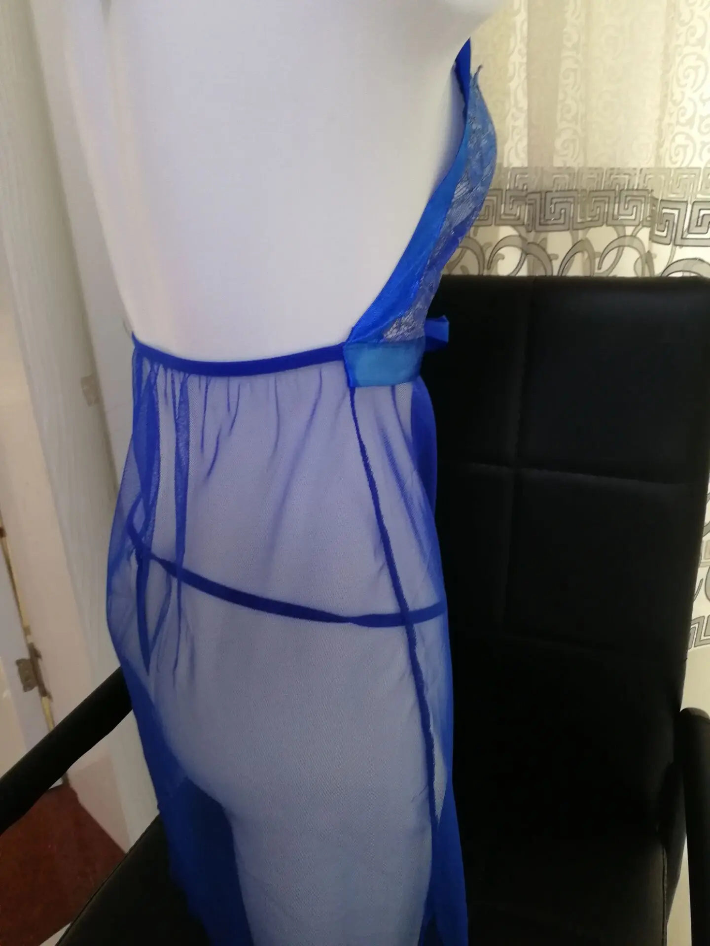 Сексуальная Женская пижама экзотическое платье с синим кружевом сексуальное