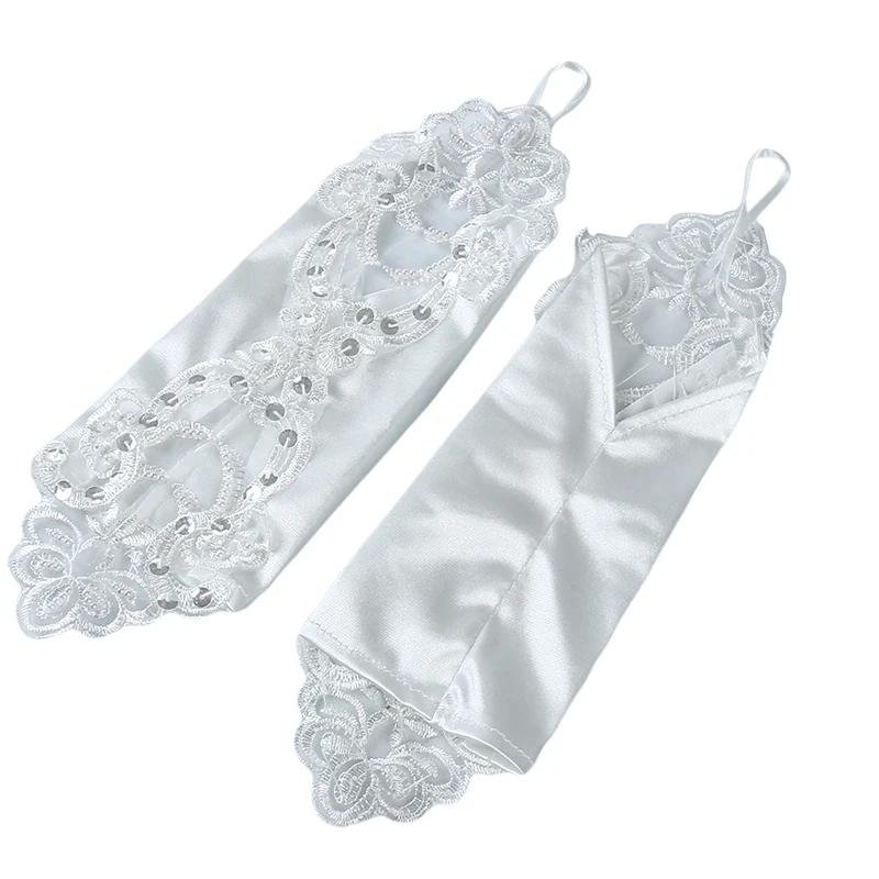 

Bride Long Gloves Embroidery Lace Glitter Sequins Gloves Solid Color Elbow Length Mittens Hook Finger Party 2021 New