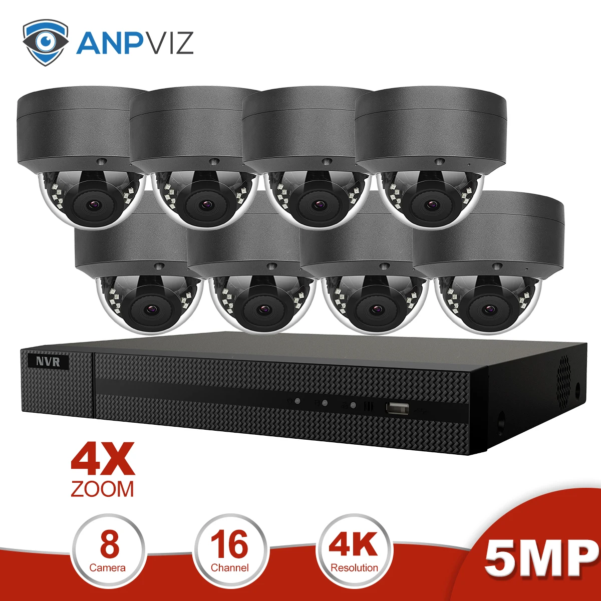 Anpviz 16CH 4 к NVR 5MP 4X оптический POE, купольная комплект ip-камеры безопасности на открытом воздухе 8/10/12/16 фото CCTV видео наблюдения NVR Наборы - Цвет: 8 Pics cams kit
