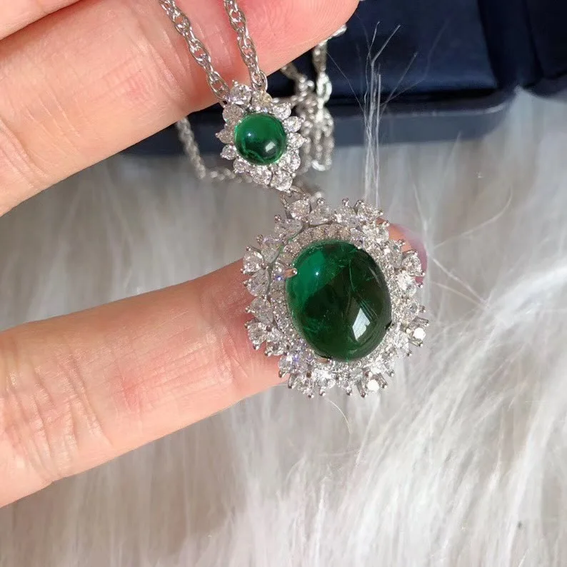 Женское Ожерелье с изумрудами Большие Овальные Подвески из 100% настоящего
