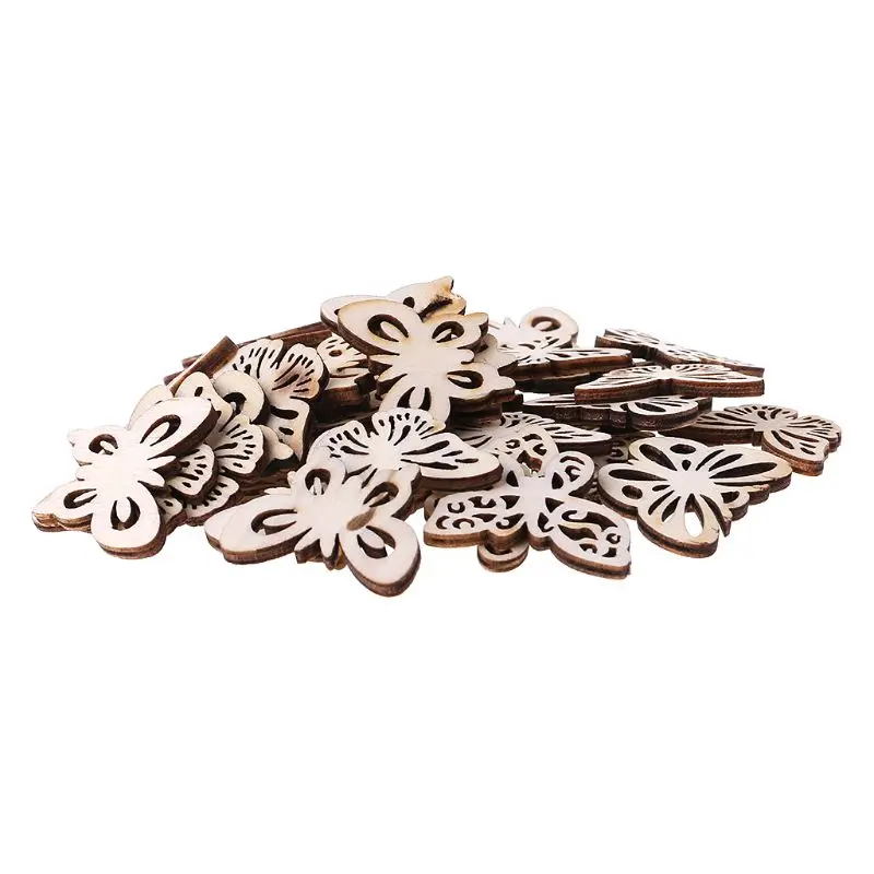 

50pcs Cut Wood Butterfly Embellishment Wooden Shape Craft Wedding Decor