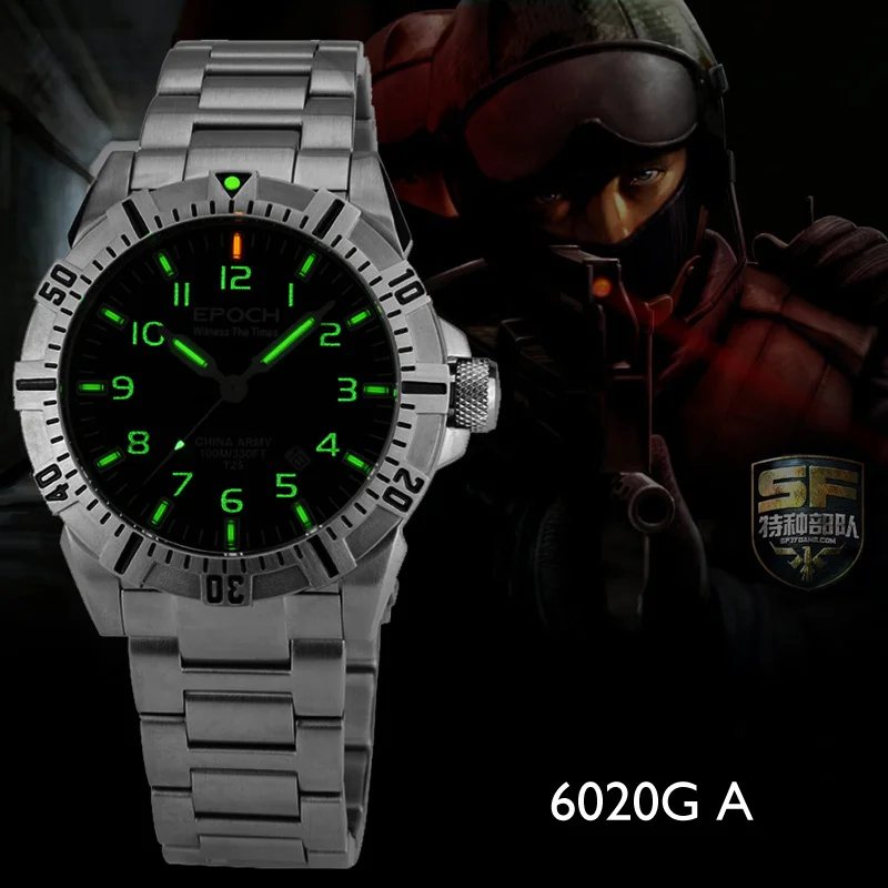 Мужские военные наручные часы, мужские тритиевые часы EPOCH sport T25 светящиеся водонепроницаемые наручные часы Мужские Аналоговые erkek kol saati 6020G