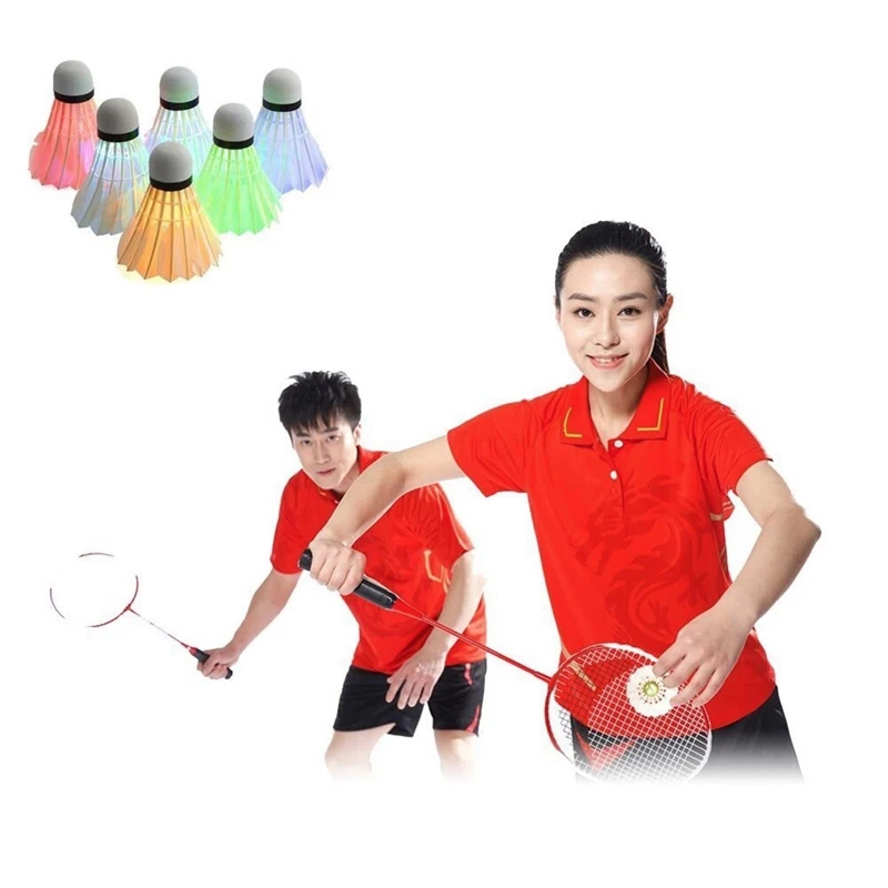 

New Sale 6Pcs LED Badminton Ball Goose Feather Glow in Night Colorful Lighting Balls Outdoor Entertainment Sports Accessories