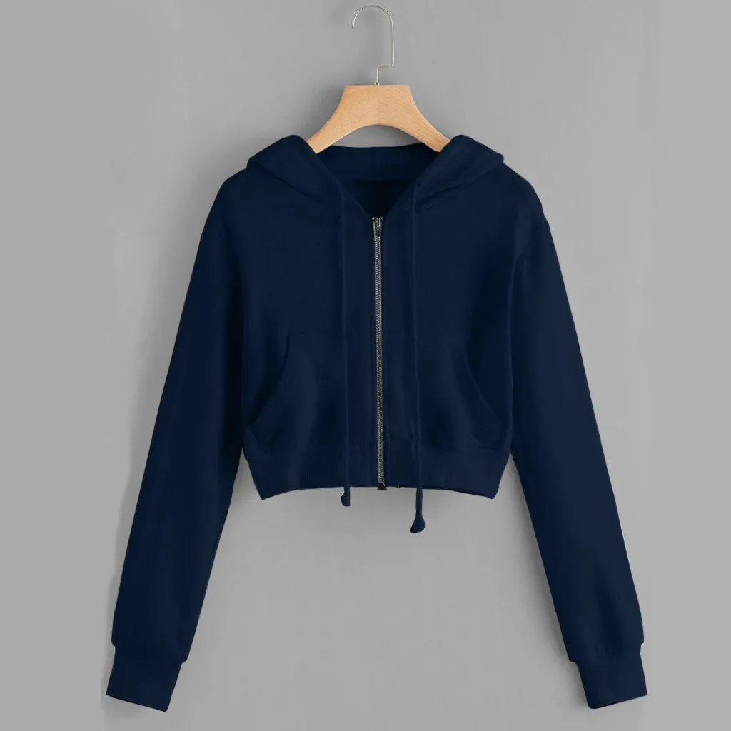 Women Casual Solid Hoodie Long Sleeve Zipper Pocket Shirt Hooded Sweatshirt Tops Streetwear Women Oversized Hoodies Sudaderas