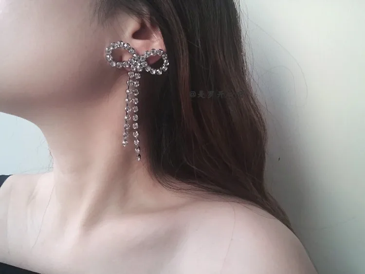 Baroque Style Simple Chain String Drop Earrings Bowknot Long Tassel Earring Statement Bow Gift Hiphop jewelry | Украшения и