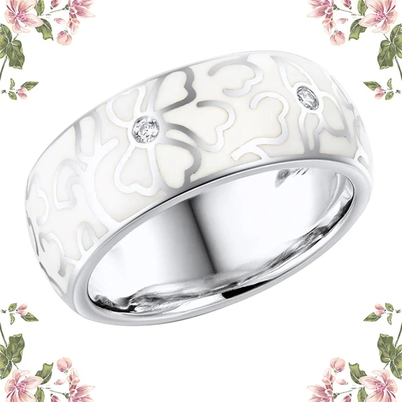 Женское керамическое кольцо ручной работы элегантное с белыми цветами из