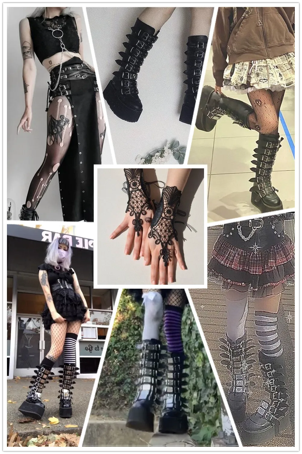 

Brand Halloween Gift Large Size 34-48 Black Gothic Style Cool Punk Calf Motorcycle Boots Comfy Flat Platform Heels Woman Shoes