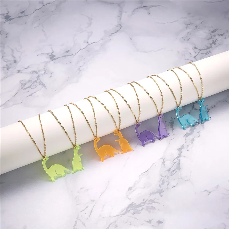 

Ins мультяшное прозрачное акриловое колье с маленьким динозавром, модное ожерелье-цепочка, ювелирные изделия, подарки для девушки
