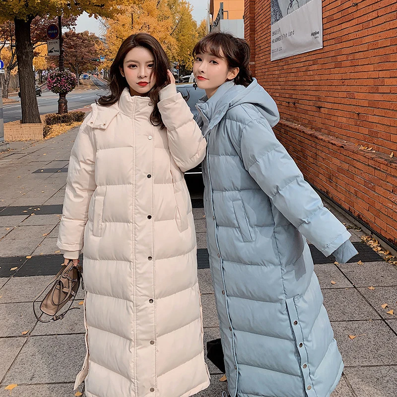 

X-Long Parkas Women Korean Fashion Thicken Warm Hooded Cotton Padded Jacket Women 2021 Winter Casual Solid Coats Female CX2343