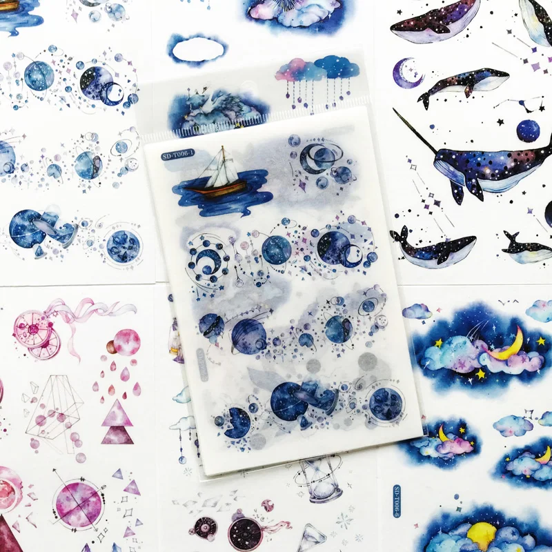 6 листов/упаковка фантазия луна звезда Вейл клей ремесло наклейка ноутбук