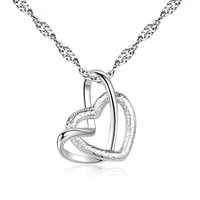 fashion luxury minimalist aesthetics double heart pendant silver plated necklace with chain jewelry for woman gifts