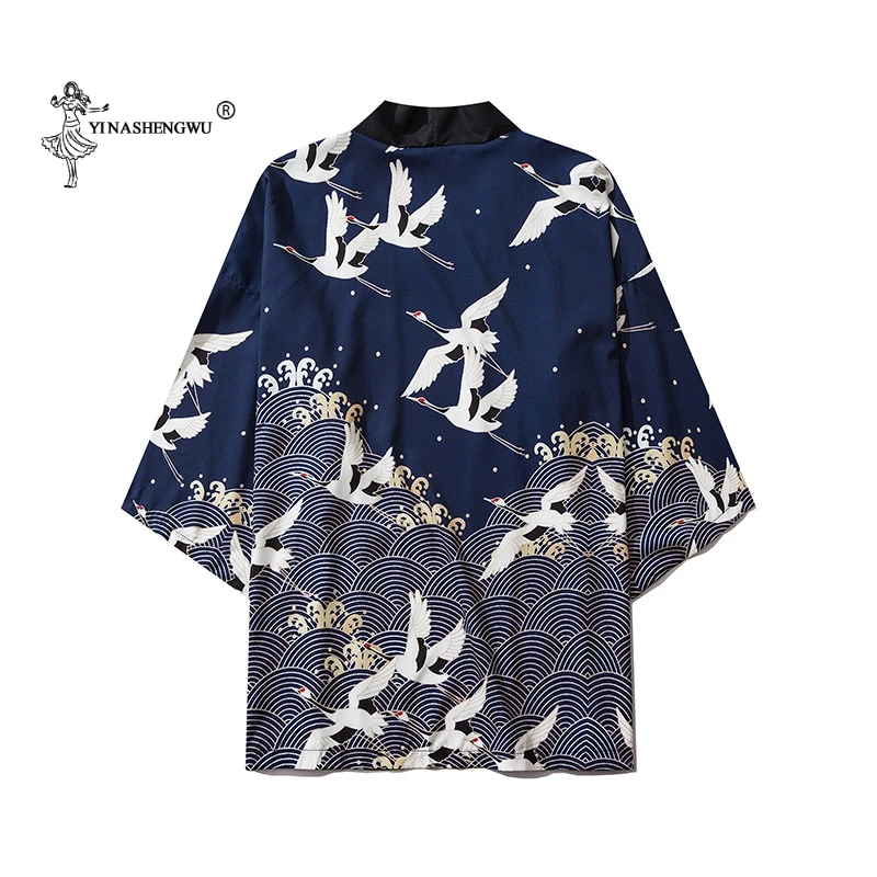 

Traditional Japanese Kimono Clothing Crane Carp Anime Kimono Dress Shirts Women Samurai Haori Hombre Yukata Men Cardigan Shirt