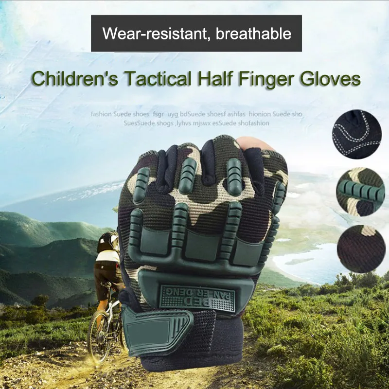 

Hot Selling Children Tactical Half Finger Gloves Anti-Skid Gloves for Outdoor Sports Paintball Airsoft Hunting Combat Riding