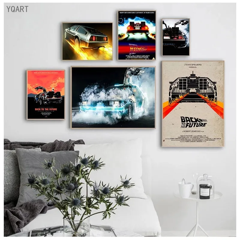 

Classic Movie Back To The Future Posters and Prints Cool Car Wall Art Canvas Paintings for Modern Home Living Room Cuadros