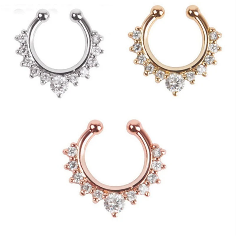 

Fashion Punk Fake Septum Clicker Nose Ring Non Piercing Hanger Clip On Jewelery Gem