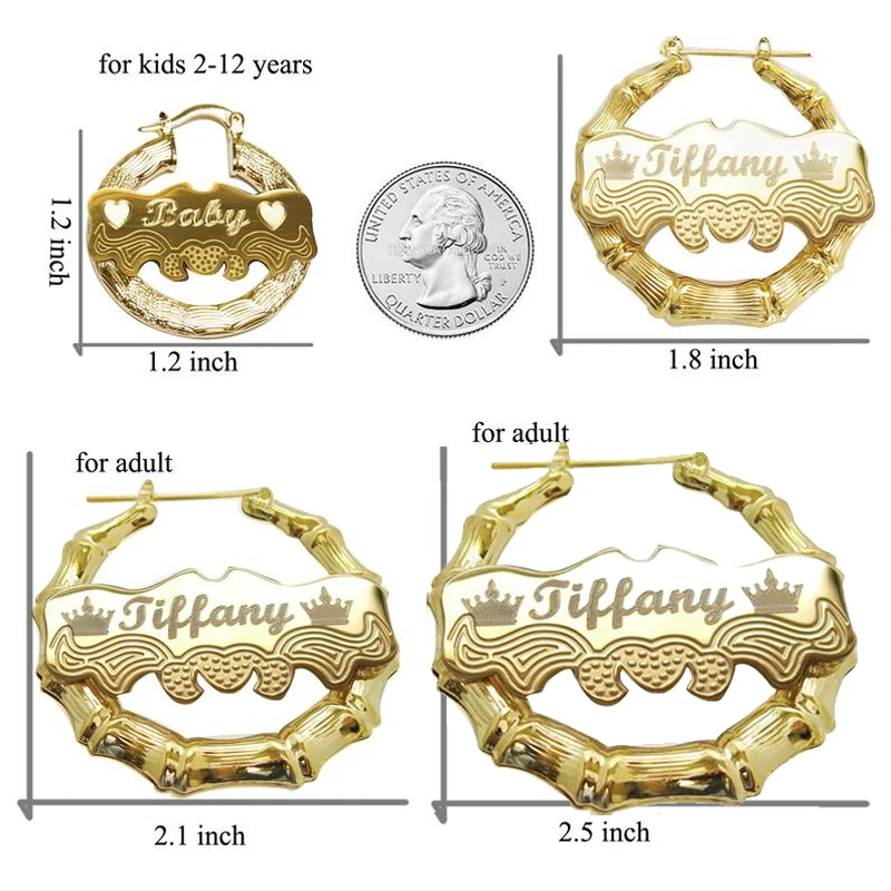 Серьги-кольца из бамбука с именем на заказ обручи под подарок день матери для