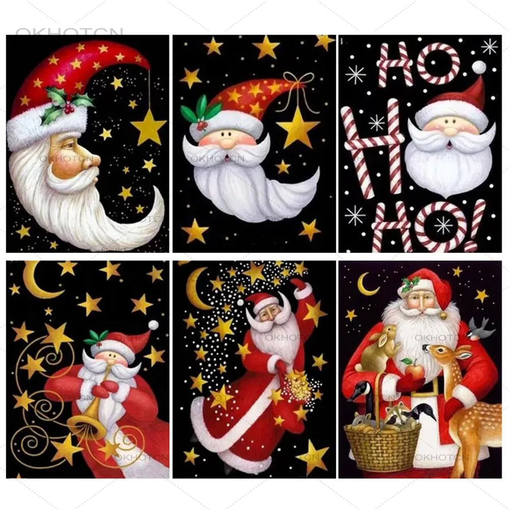 

Diy Diamond Painting Christmas Decor Santa Claus Stars and Moon Diamond Embroidery Mosaic Black Christmas Decoration Gift