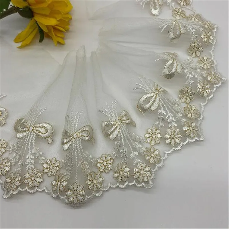 2Yds 12 см Тюль цвета слоновой кости ткань с золотой нитью для вышивки Венецианская