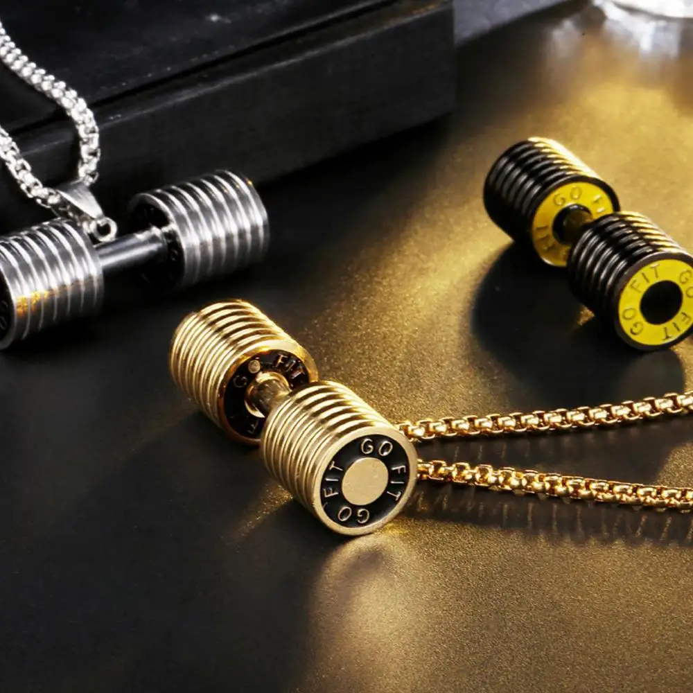 

Western Hot Sports Pendant Necklace Stylish Dumbbell Pendant Necklace Fashion Stainless Steel Jewelry