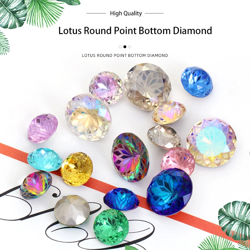 

New 10/14mm 10pcs High Quality Lotus Round Point Back Crystal Rhinestone Glass Stones DIY Clothing & Accessories Jewelry Making