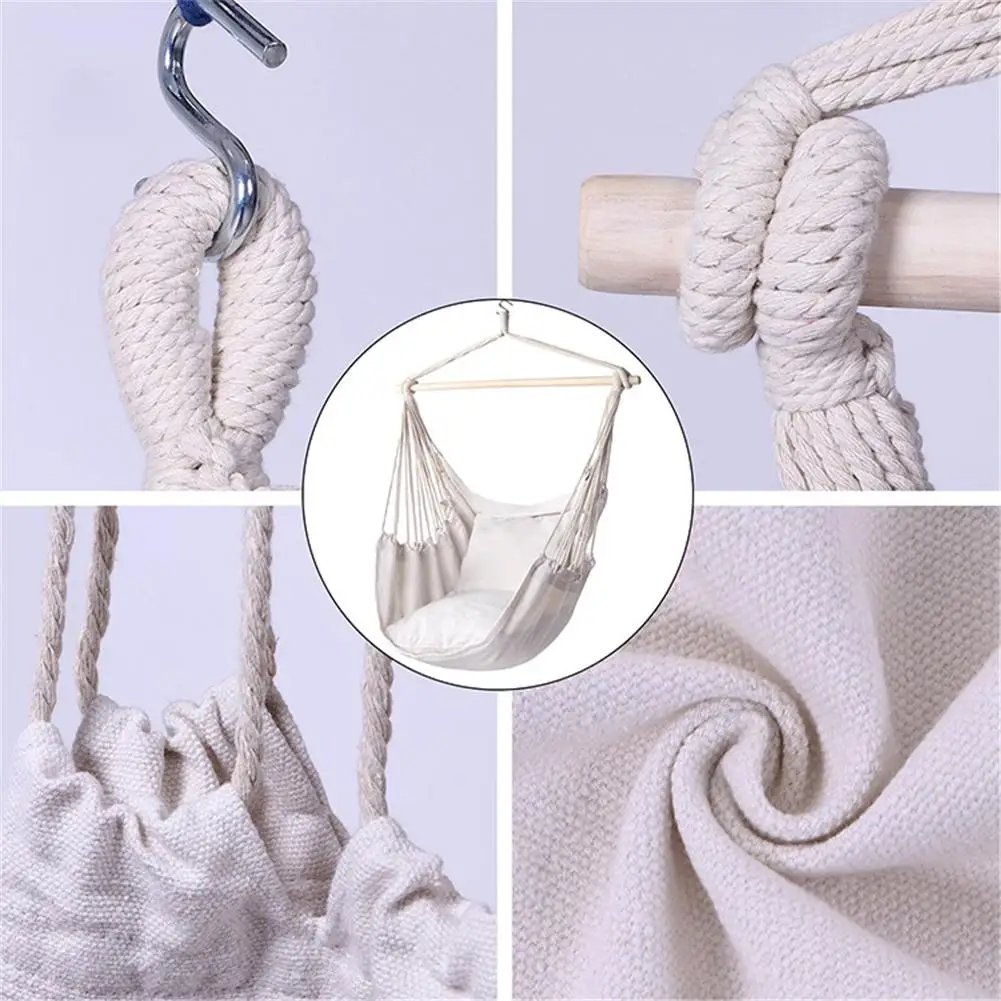 

Cotton Canvas Hammock Chair Macrame Swing For Indoor Outdoor Hanging Chair Maximum Weight 330 Pounds