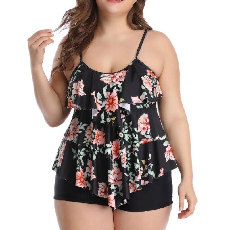 

Женская пляжная одежда с оборками, женский летний купальник из полиэстера, женское консервативное бикини с разрезом и цветочным принтом, Ли...