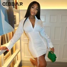 Осеннее Новое модное элегантное мини-платье CIBBAR с кулиской, женское однотонное облегающее офисное платье с отложным воротником и длинным рукавом